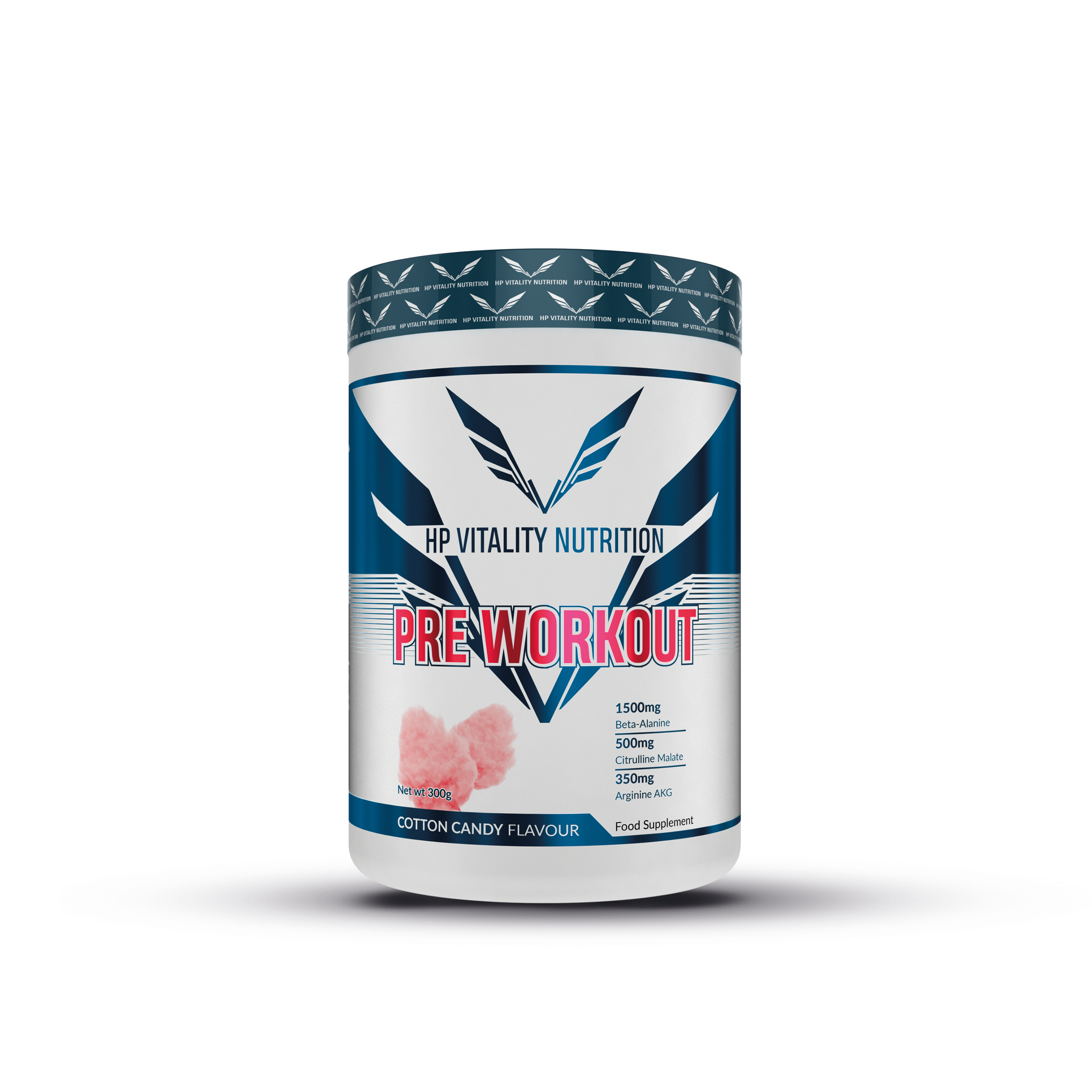 INVEXIZ Pre Workout Cotton Candy supplement van 300 gram met suikerspinafbeelding op de verpakking.
