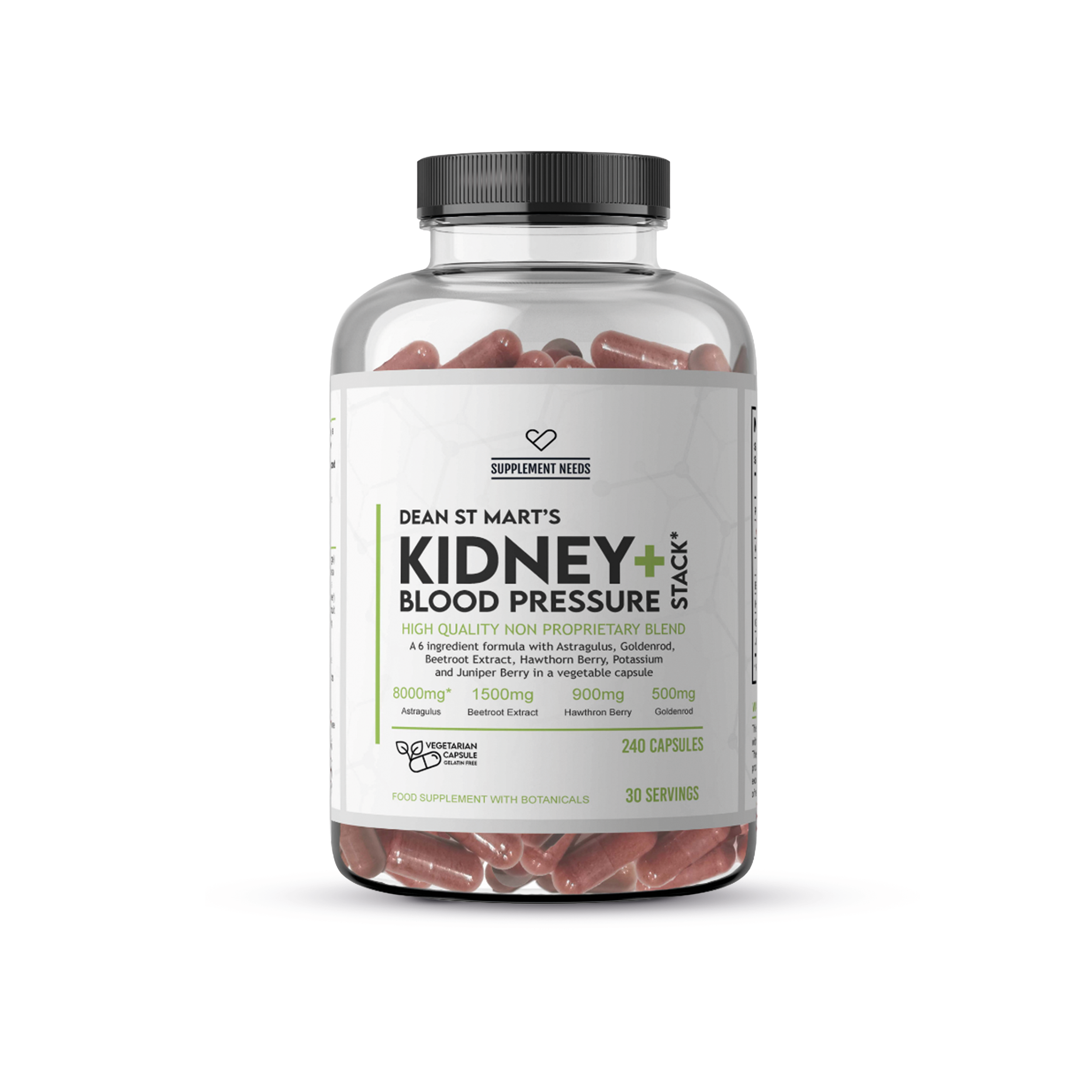 Supplement Needs Kidney+ Blood Pressure Stack met 240 capsules in pot met rode inhoud