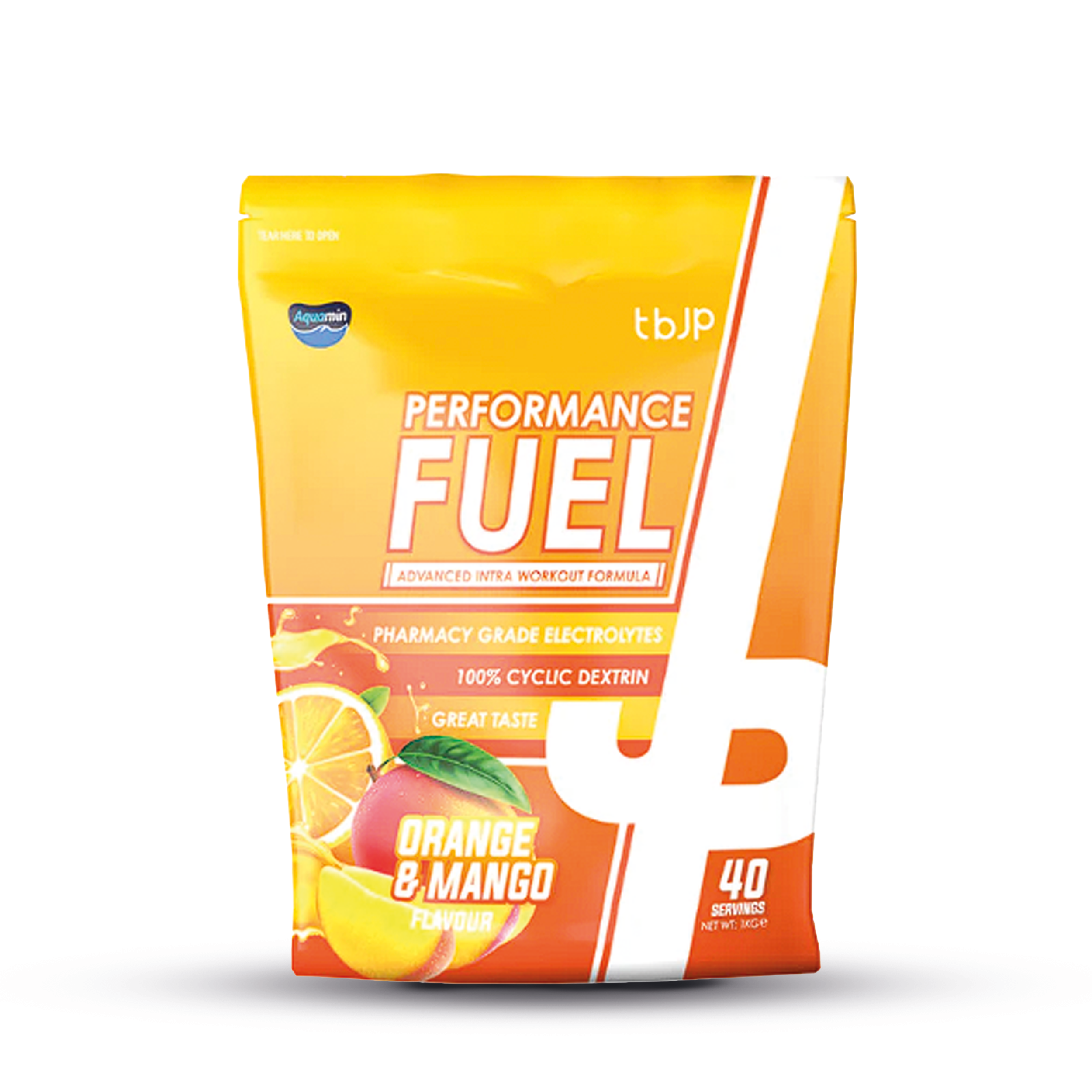 tbJP Performance Fuel zak met orange & mango flavour, 40 servings, oranje-gele verpakking